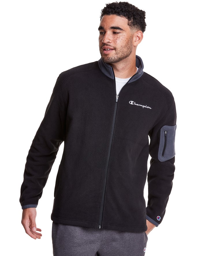 Champion Mens Jackets NZ - Polar Fleece Full Zip Black ( 5813-KBVPI )